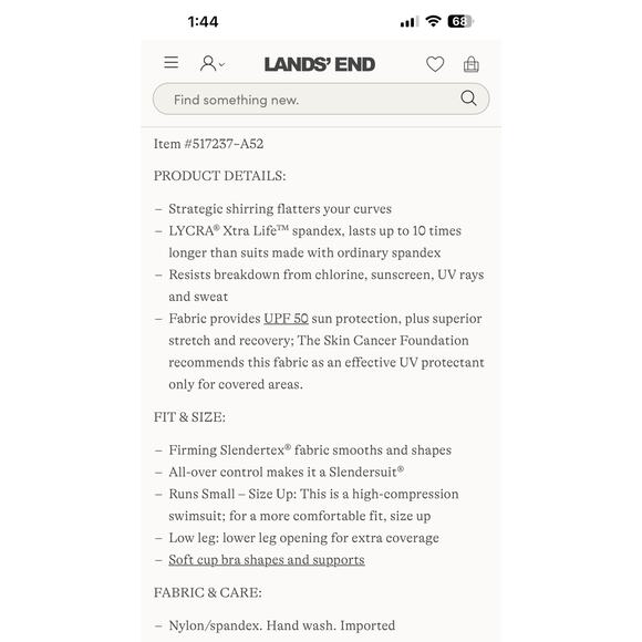 Lands' End Women's Slendersuit Grecian Low Leg One Piece Swimsuit - Picture 8 of 8